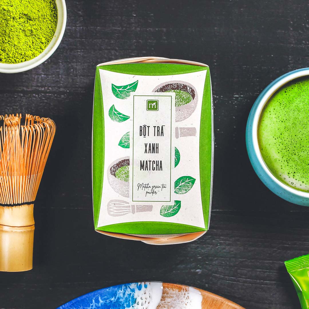 Bột trà xanh matcha túi 4g, hộp, 16 túi, mẫu hanko, Matchi Matcha