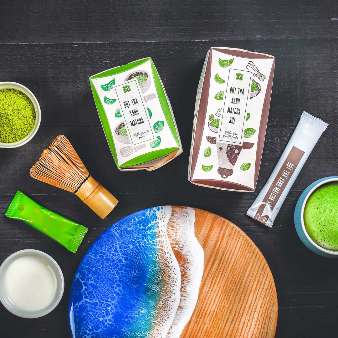 Bột trà xanh matcha túi 4g, hộp, 16 túi, mẫu hanko, Matchi Matcha