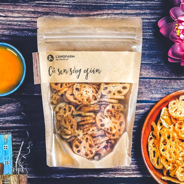 Củ sen sấy giòn, 80g, bịch, mẫu kraft 1 mặt trong