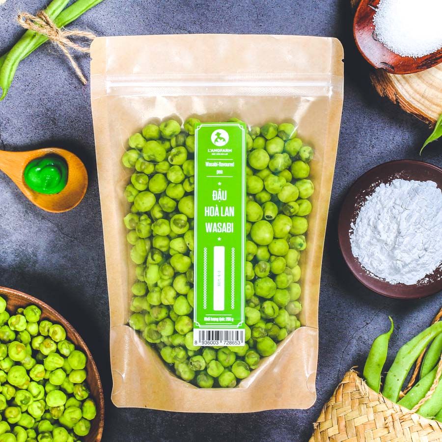 Đậu hoà lan wasabi, 200g, bịch, mẫu kraft 1 mặt trong, L'angfarm