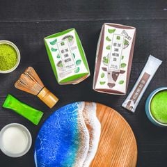 Bột trà xanh matcha sữa túi 12g, hộp, 16 túi, mẫu hanko, Matchi Matcha