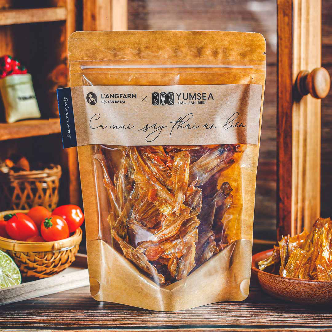 Cá mai sấy Thái ăn liền, 80g, bịch, mẫu kraft 1 mặt trong, Yumsea
