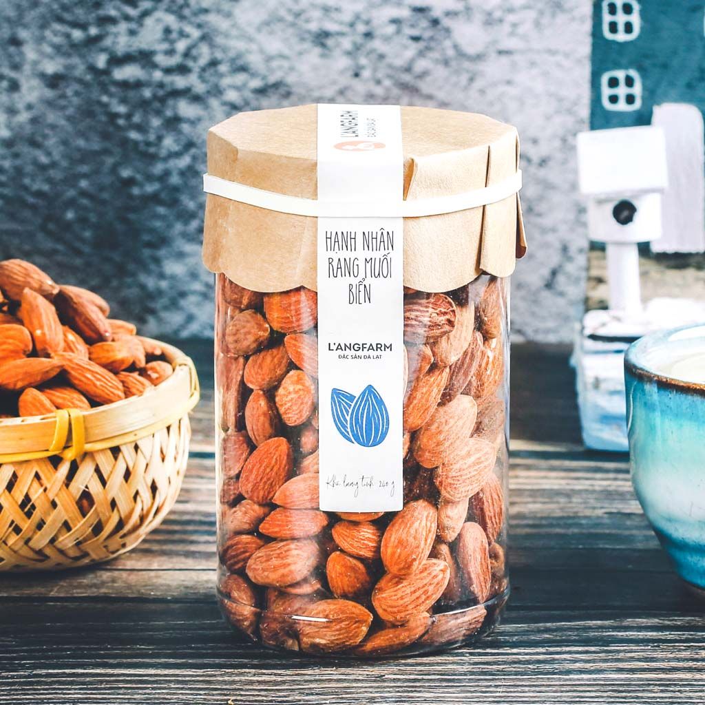 Hạnh nhân rang muối biển, 240g, hũ, mẫu tobita, L'angfarm
