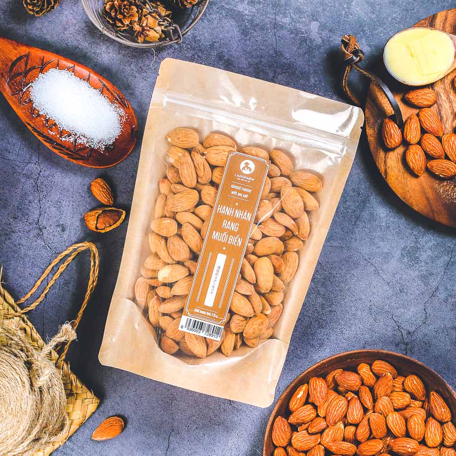 Hạnh nhân rang muối biển, 275g, bịch, mẫu kraft 1 mặt trong, L