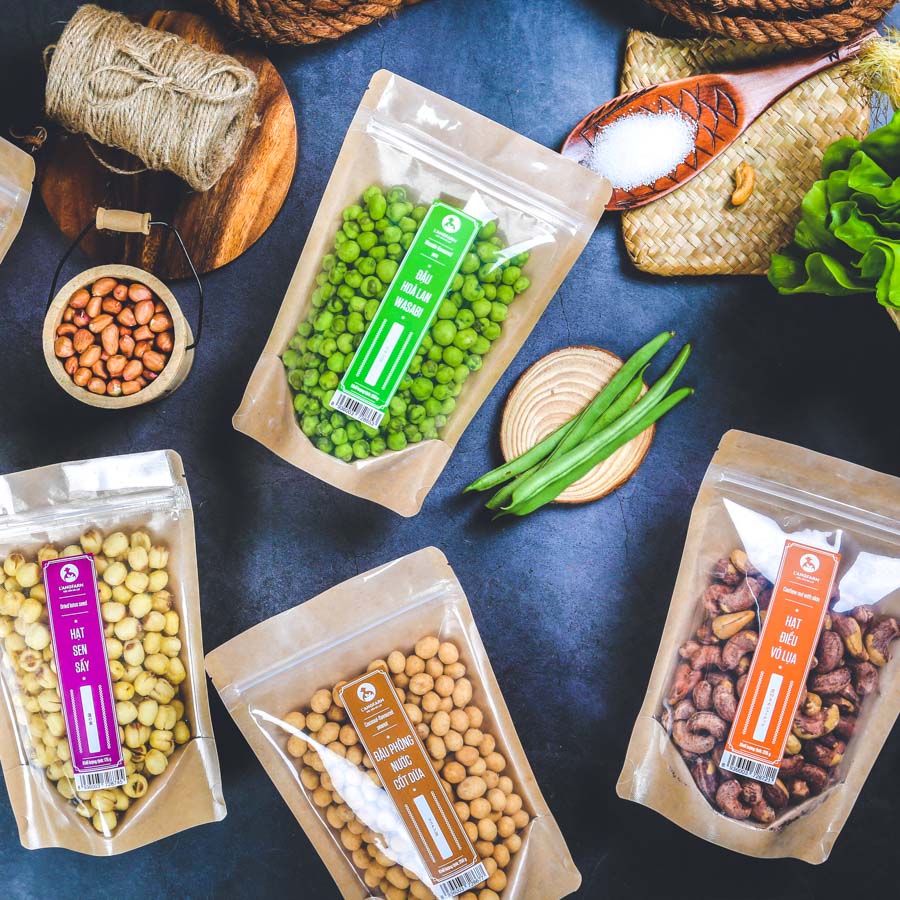 Hạt điều vàng, 225g, bịch, mẫu kraft 1 mặt trong, L