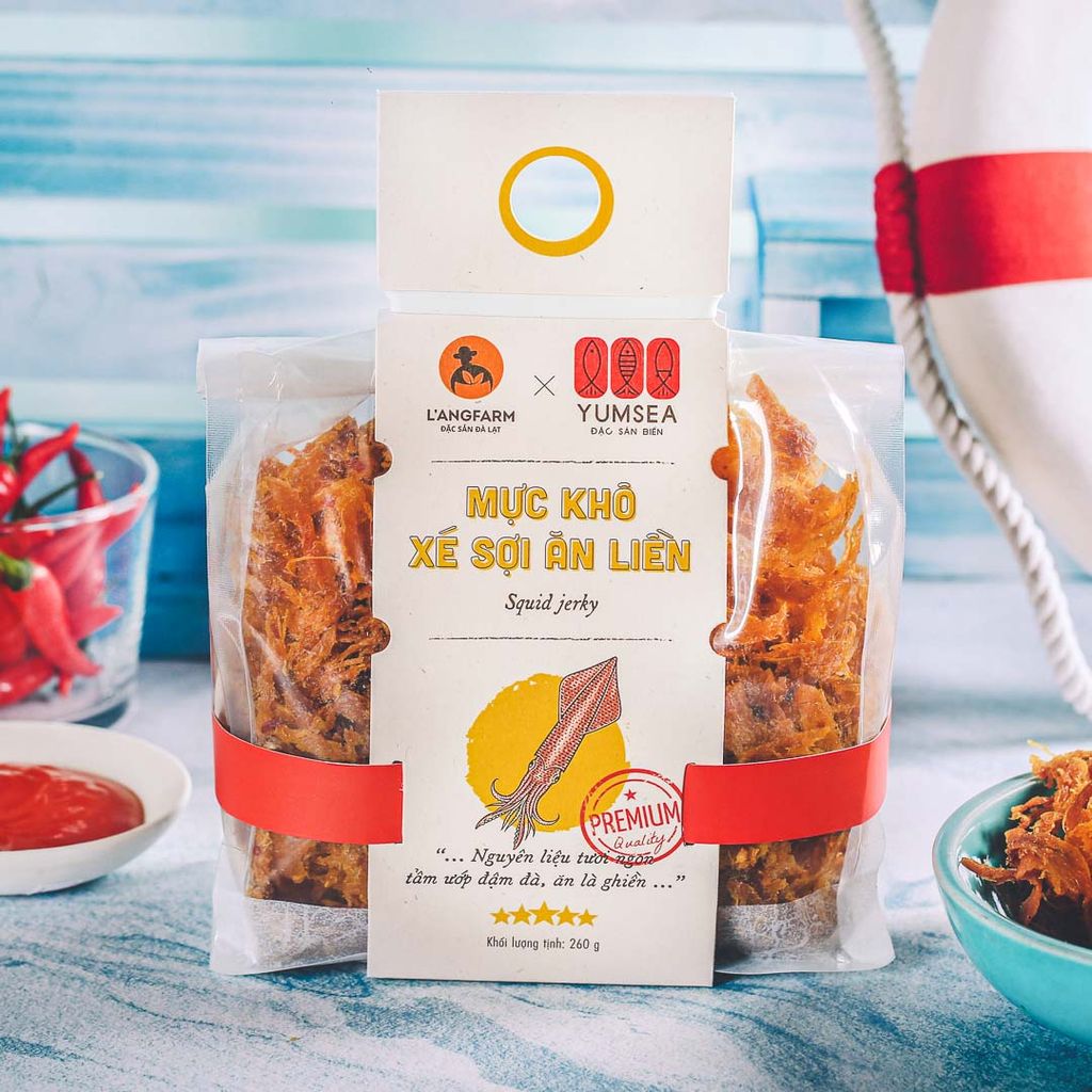 Mực khô xé sợi ăn liền, 260g, bịch, mẫu mawashi, Yumsea