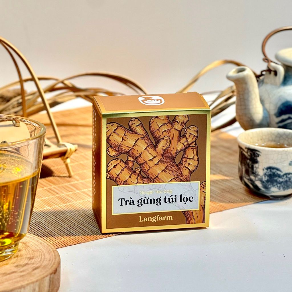 Trà gừng túi lọc, 10 tép, hộp, mẫu gold foil, L’angfarm