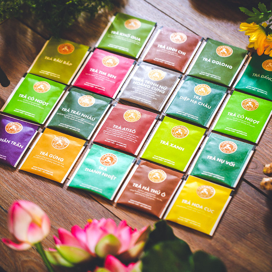 Trà cỏ ngọt túi lọc, 25 tép, hộp, mẫu quấn dây kraft, L