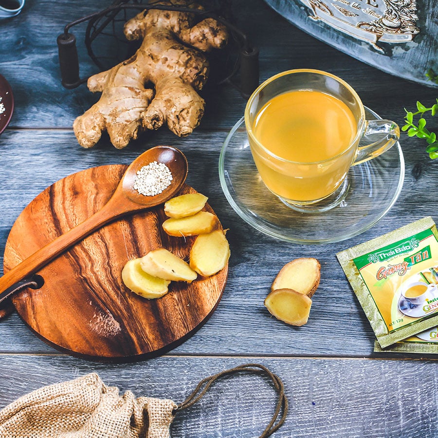 Trà gừng hoà tan, 5 túi, hộp, mẫu truyền thống, Thái Bảo