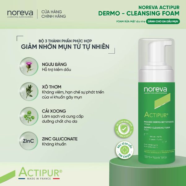 Bọt Rửa Mặt cho da mụn viêm Noreva Actipur Dermo Cleansing Foam 150ml