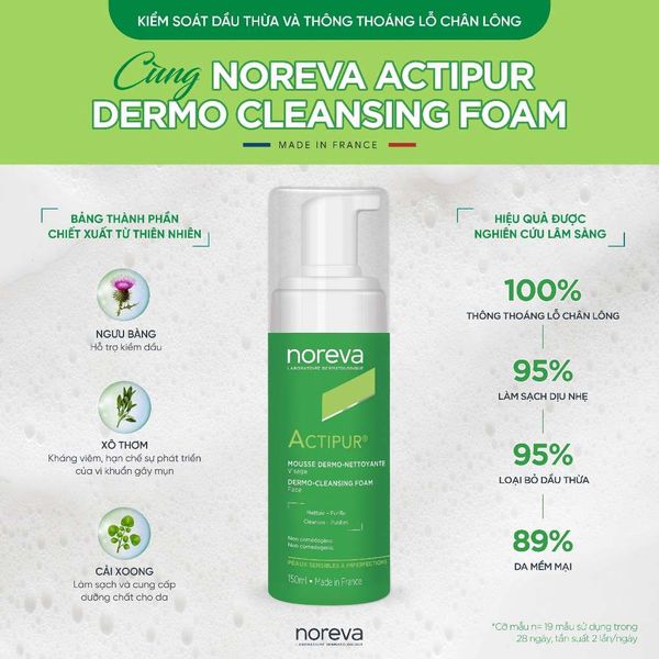 Bọt Rửa Mặt cho da mụn viêm Noreva Actipur Dermo Cleansing Foam 150ml