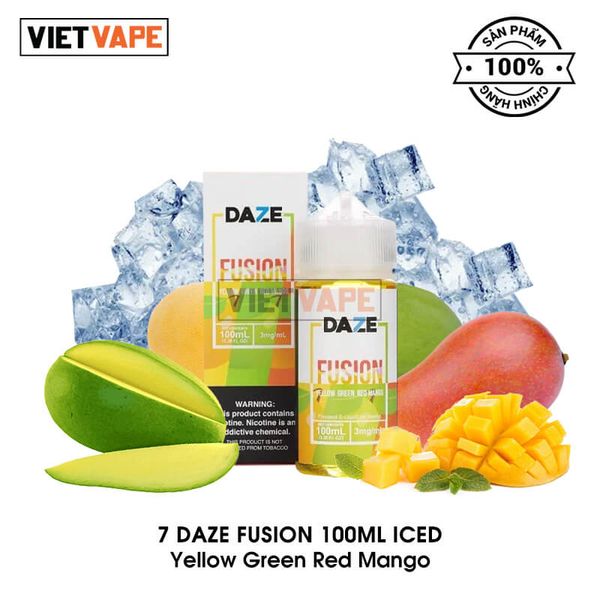 7 Daze Fusion Iced Yellow Green Red Mango Freebase 100ml Tinh Dầu Vape Mĩ Chính Hãng