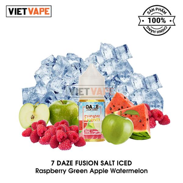 7 Daze Fusion Iced Raspberry GreenApple Watermelon Salt Nic 30ml Tinh Dầu Vape Mỹ Chính Hãng