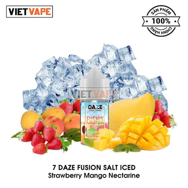 7 Daze Fusion Iced Strawberry Mango Nectarine Salt Nic 30ml Tinh Dầu Vape Mĩ Chính Hãng