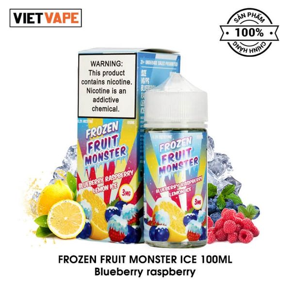 Frozen Fruit Monster Ice Blueberry Rasberry Freebase 100ml Tinh Dầu Vape Mỹ Chính Hãng