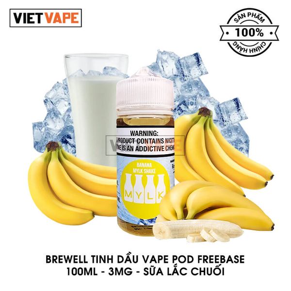 Brewell Mylk Sữa Lắc Chuối Freebase 100ml Tinh Dầu Vape Mỹ Chính Hãng