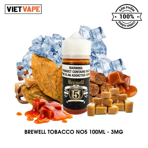 Brewell Tobacco NO5 Freebase 100ml Tinh Dầu Vape Mỹ Chính Hãng