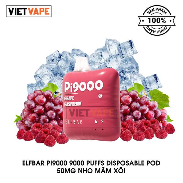 ElfBar Pi9000 Nho Mâm Xôi 9000 Hơi Sạc Lại Pod Dùng 1 Lần Chính Hãng