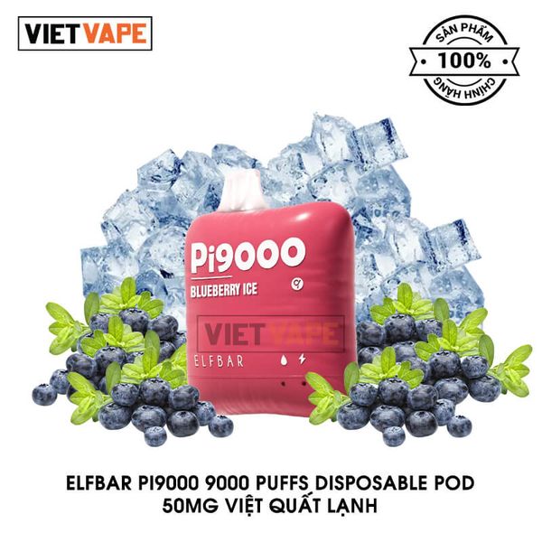 ElfBar Pi9000 Việt Quất Lạnh 9000 Hơi Sạc Lại Pod Dùng 1 Lần Chính Hãng