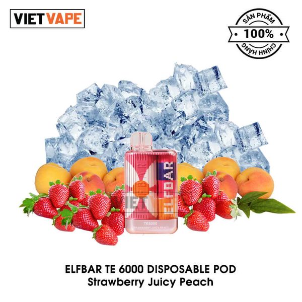 ELF Bar TE Strawberry Juicy Peach 6000 Hơi Sạc Lại Pod Dùng 1 Lần Chính Hãng