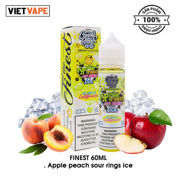 Finest Apple Peach Sour Rings Ice Freebase 60ml Tinh Dầu Vape Mỹ Chính Hãng