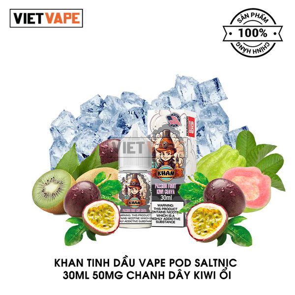 Khan Chanh Dây Kiwi Ổi Salt Nic 30ml Tinh Dầu Vape Mỹ Chính Hãng