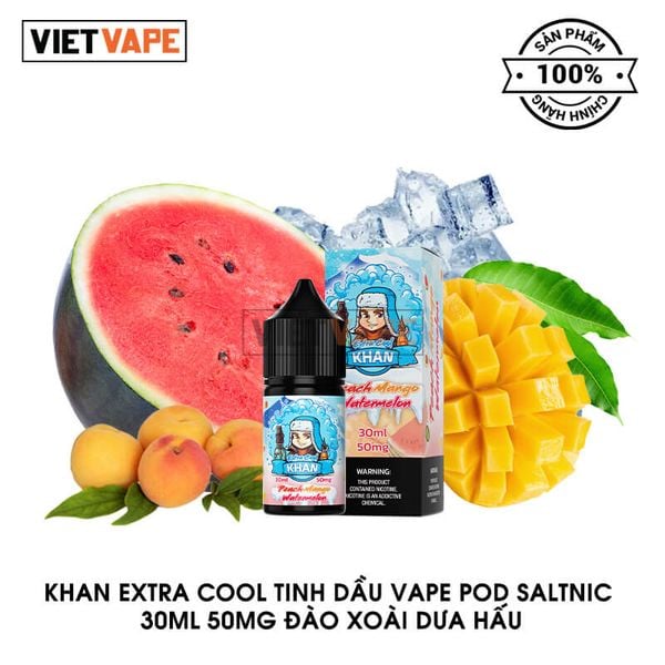 Khan Extra Cool Đào Xoài Dưa Hấu Salt Nic 30ml Tinh Dầu Vape Chính Hãng