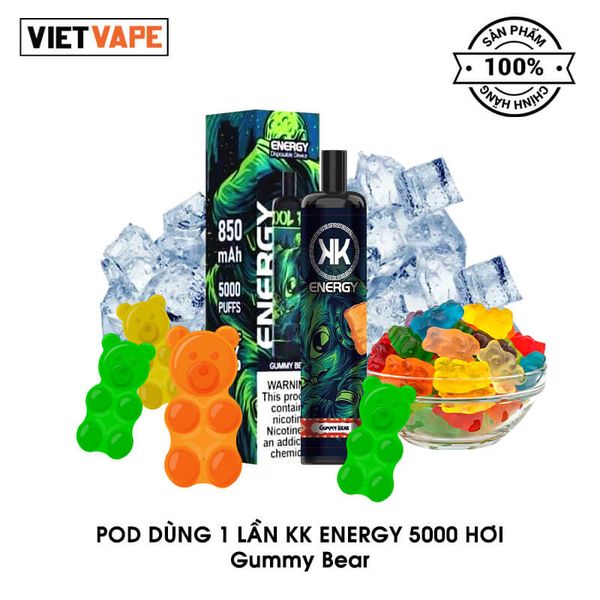 KK Energy Red Gummy Bear 5000 Hơi Sạc Lại Pod Xài 1 Lần