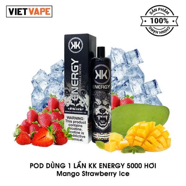 KK Energy Mango Strawberry Ice 5000 Hơi Sạc Lại Pod Dùng 1 Lần Chính Hãng