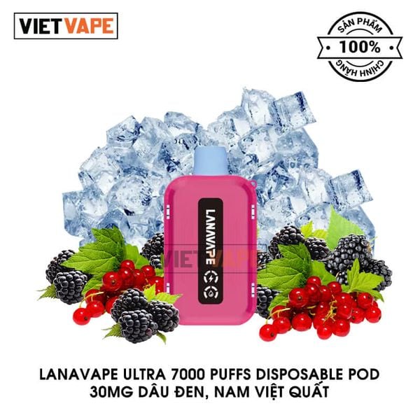 LANAVAPE Ultra Dâu Đen Nam Việt Quất 7000 Hơi Sạc Lại Pod Dùng 1 Lần Chính Hãng