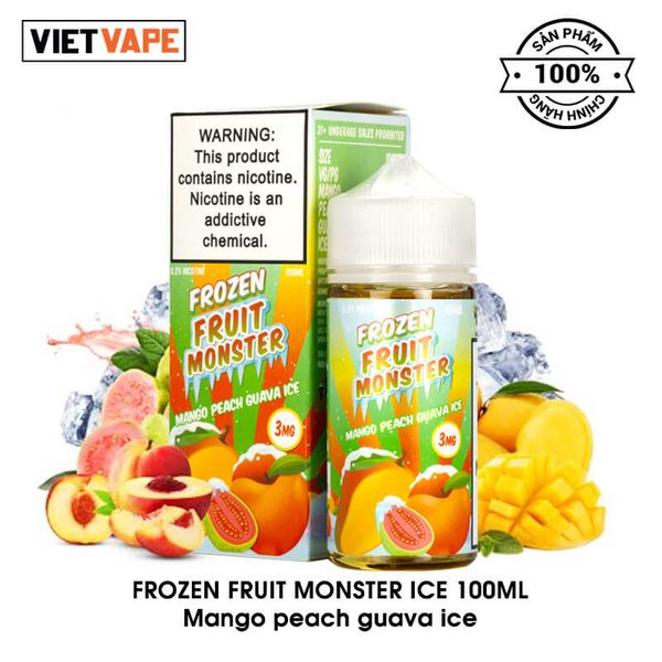 Frozen Fruit Monster Ice Mango Peach Guava Ice Freebase 100ml Tinh Dầu Vape Mỹ Chính Hãng