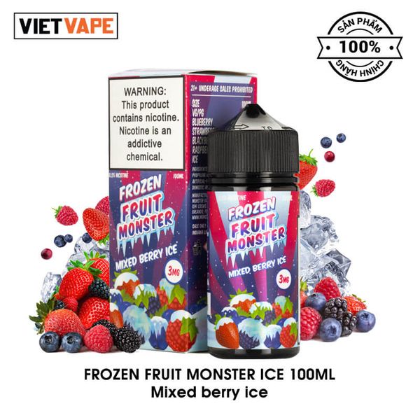Frozen Fruit Monster Ice Mixed Berry Ice Freebase 100ml Tinh Dầu Vape Mỹ Chính Hãng