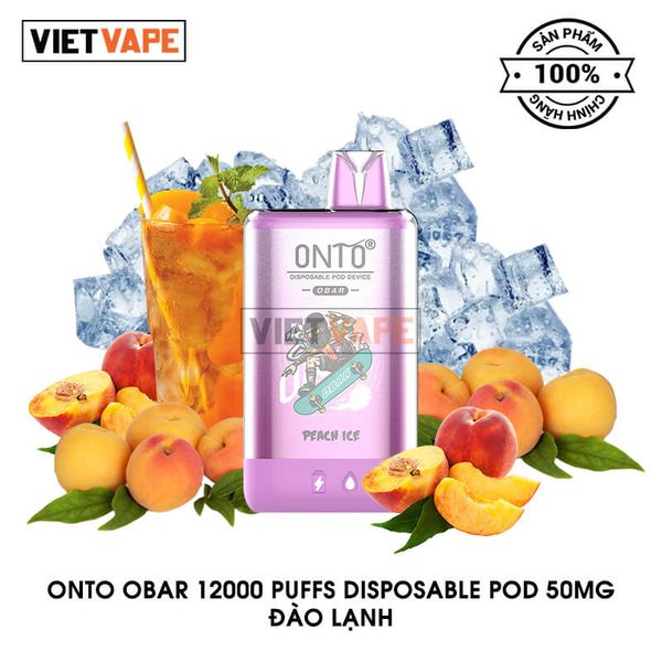 ONTO Obar 12000 Đào Lạnh 12000 Hơi Sạc Lại Pod Dùng 1 Lần Chính Hãng