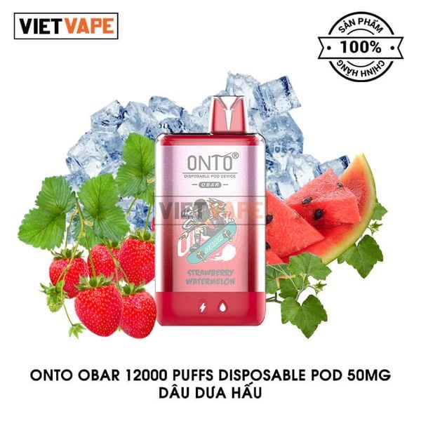 ONTO Obar 12000 Dâu Dưa Hấu 12000 Hơi Sạc Lại Pod Dùng 1 Lần Chính Hãng