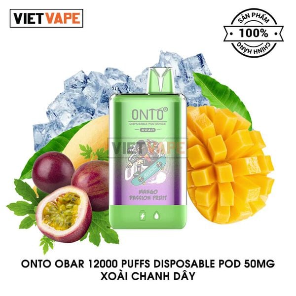 ONTO Obar 12000 Xoài Chanh Dây 12000 Hơi Sạc Lại Pod Dùng 1 Lần Chính Hãng