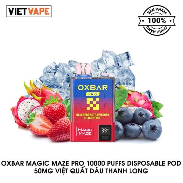 Oxva Oxbar Magic Maze Pro Việt Quất Dâu Thanh Long 10000 Hơi Sạc Lại Pod Dùng 1 Lần Chính Hãng