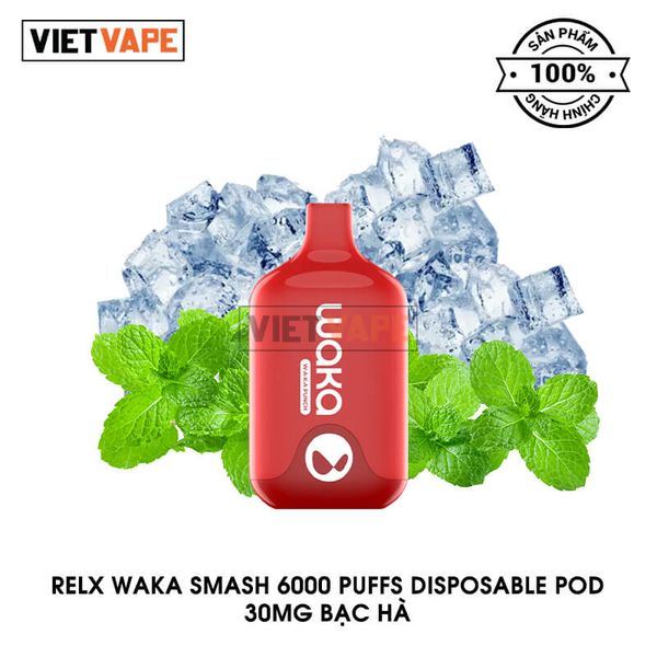 Relx Waka Smash Bạc Hà 6000 Hơi Sạc Lại Pod Dùng 1 Lần Chính Hãng