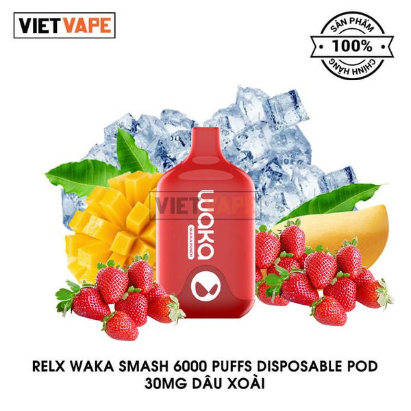 Relx Waka Smash Dâu Xoài 6000 Hơi Sạc Lại Pod Dùng 1 Lần Chính Hãng