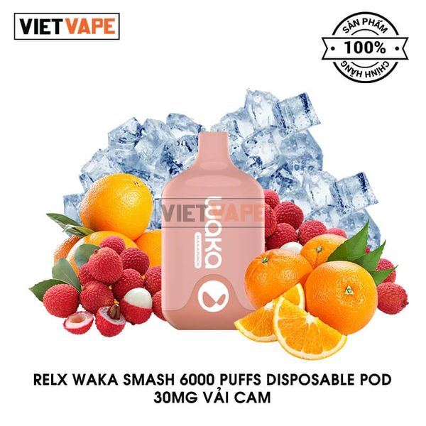 Relx Waka Smash Vải Cam 6000 Hơi Sạc Lại Pod Dùng 1 Lần Chính Hãng