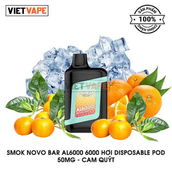 Smok Novo Bar AL6000 Cam Quýt 6000 Hơi Sạc Lại Pod Dùng 1 Lần Chính Hãng