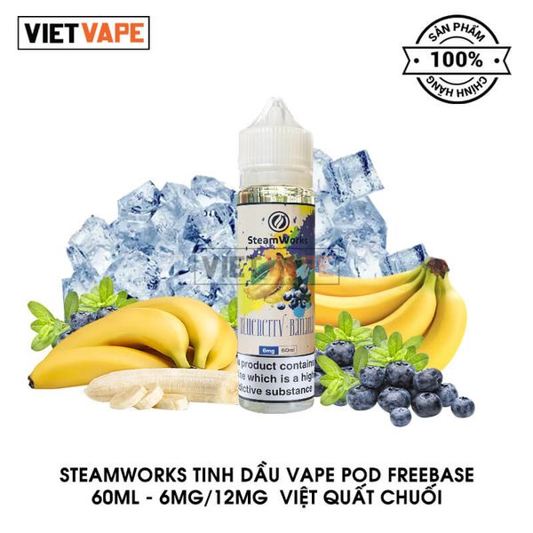 Steamworks Việt Quất Chuối Freebase 60ml Tinh Dầu Vape Mỹ Chính Hãng