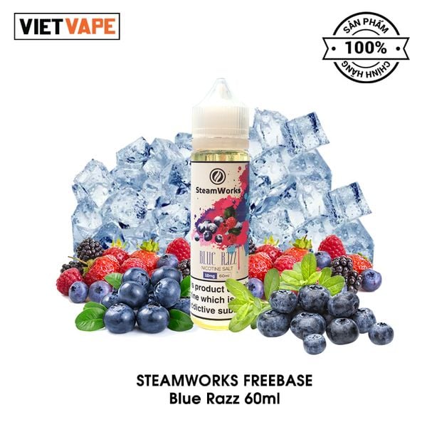 Steamworks Blue Razz Freebase 60ml Tinh Dầu Vape Mỹ Chính Hãng