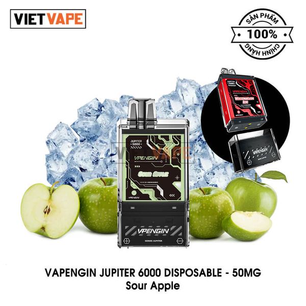 Vapengin Jupiter Sour Apple 6000 Hơi Sạc Lại Pod Dùng 1 Lần Chính Hãng