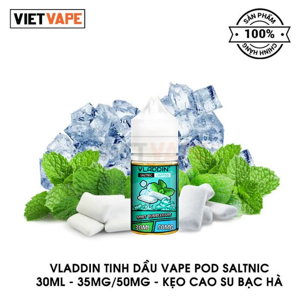 Vladdin Kẹo Cao Su Bạc Hà Salt Nic 30ml Tinh Dầu Vape Chính Hãng