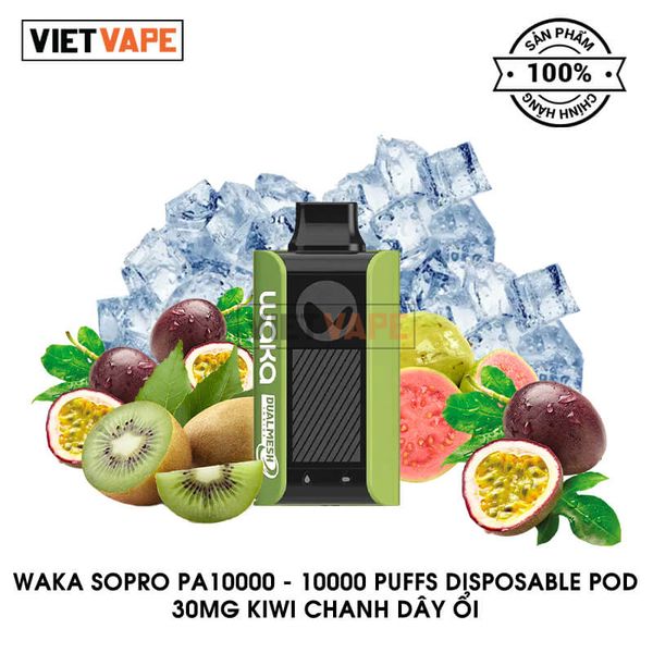 Relx Waka SoPro PA10000 Kiwi Chanh Dây Ổi 10000 Hơi Sạc Lại Pod Dùng 1 Lần Chính Hãng