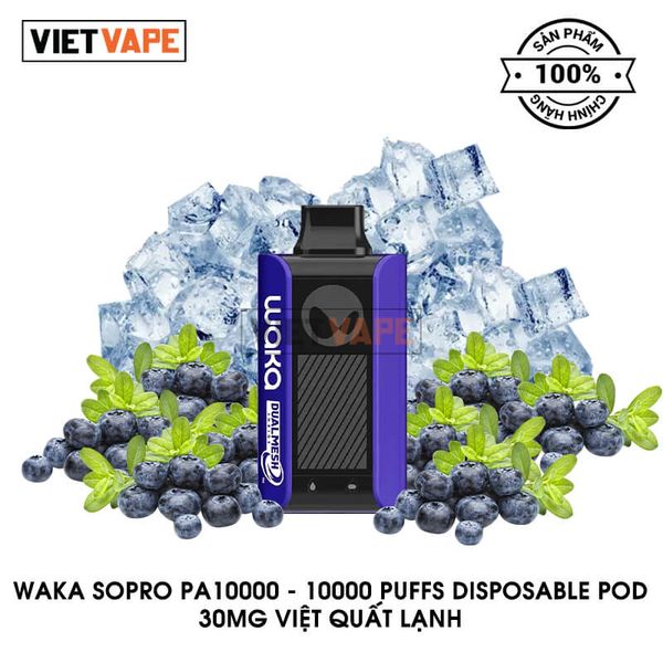 Relx Waka SoPro PA10000 Việt Quất Lạnh 10000 Hơi Sạc Lại Pod Dùng 1 Lần Chính Hãng