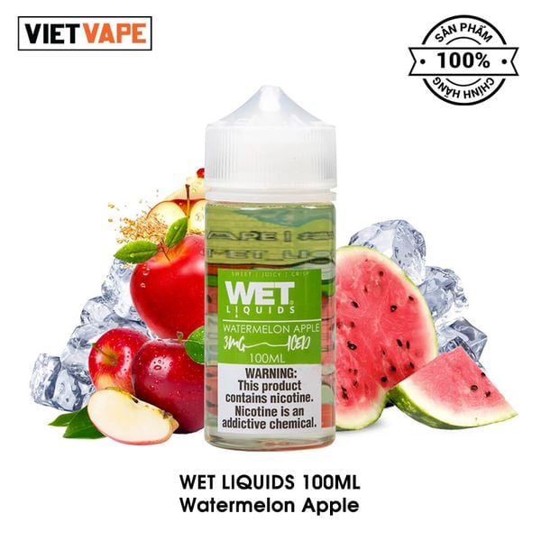 Wet Liquids Watermelon Apple Freebase 100ml Tinh Dầu Vape Mỹ Chính Hãng