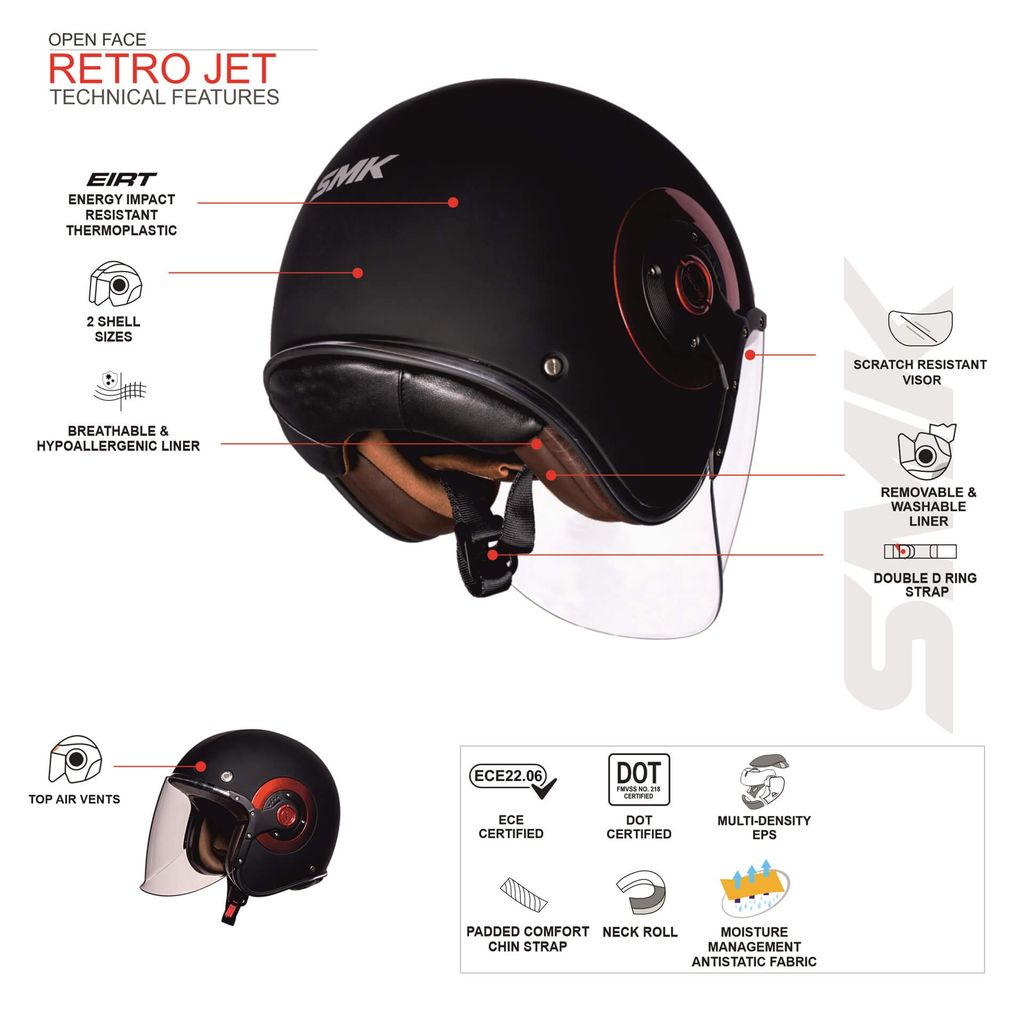 MŨ BẢO HIỂM SMK RETRO JET SEVEN - GL130 (ECE 22.05 & 06 | DOT)