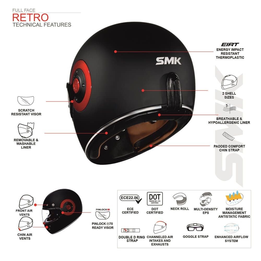 MŨ BẢO HIỂM FULLFACE SMK RETRO RANCHERO - GL287 (ECE 22.05 & 06 | DOT)
