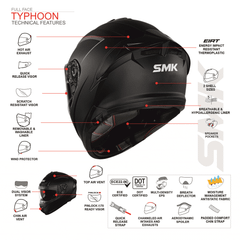 MŨ BẢO HIỂM FULLFACE SMK TYPHOON SOLID - GL200 (ECE 22.05 & 06 | DOT)